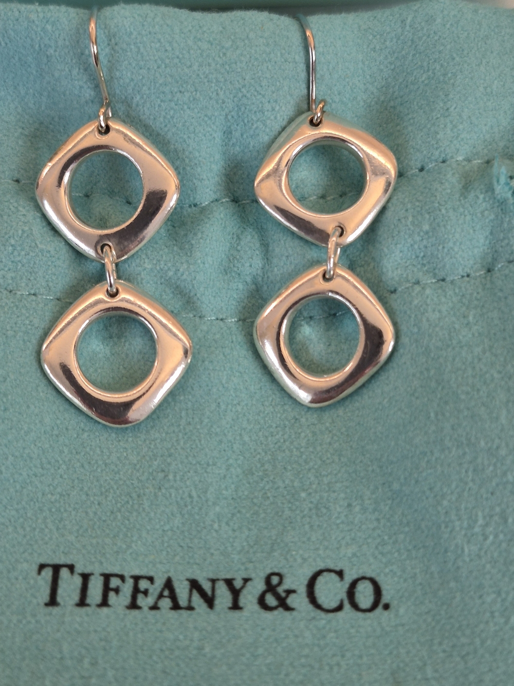 Tiffany & Co. Sterling Silver Cushion Double Drop Earrings with Blue Box & Pouch - Picture 2 of 4